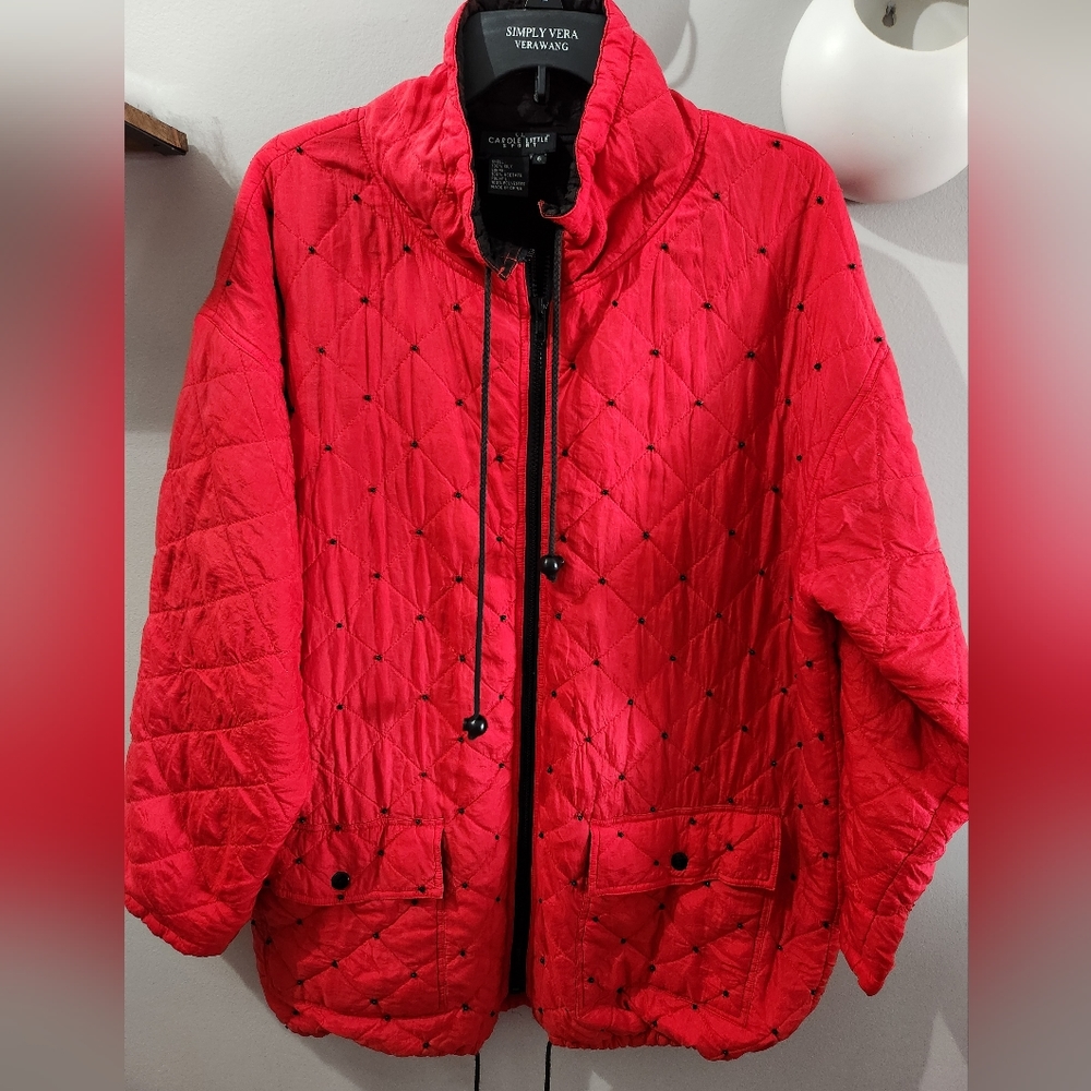 Carole Little Sport NWOT Red/Black Silk, Quilted Jacket